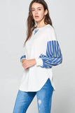 Super Lady Full Size French Terry Striped Long Sleeve Top - Rosa Apparel