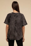 Zenana Back Patch Crinkle Washed Raglan Sleeve T-Shirt - Rosa Apparel