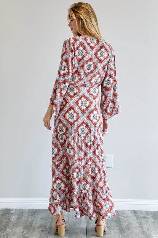 Davi & Dani Printed Long Sleeve Loose Kimono - Rosa Apparel