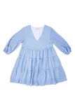 Lilou Gingham Checked Tiered Puff 3/4 Sleeves V-Neck Mini Dress - Rosa Apparel