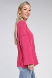 Zenana Ribbed Brushed Melange Hacci Henley Sweater - Rosa Apparel