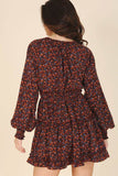Lilou Ditsy Floral V-Neck Long Sleeves Mini Dress - Rosa Apparel