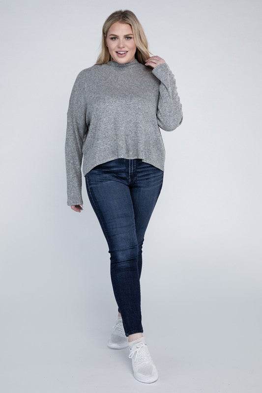 Ambiance Plus Drop Shoulder Long Sleeve Mock Neckline Sweater - Rosa Apparel