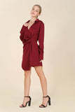 Lilou Satin Collared Wrap Side Zipper Long Sleeves Mini Dress - Rosa Apparel