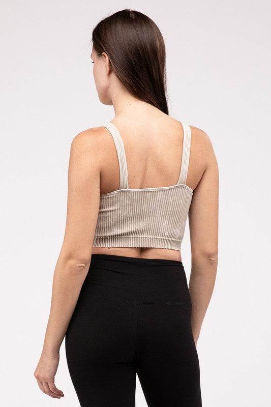Zenana Casual Washed Ribbed Cropped V-Neck Sleevless Tank Top - Rosa Apparel