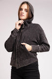 Zenana Acid Wash Cotton Waffle Hooded Zip-Up Jacket - Rosa Apparel