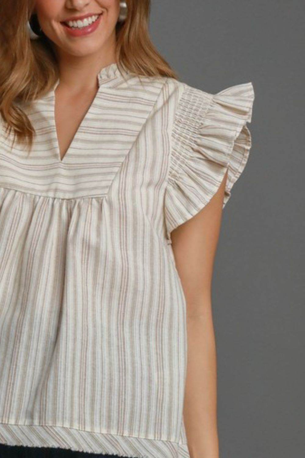 Umgee Full Size Striped Babydoll Top Plus Size - Rosa Apparel