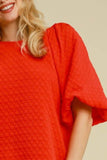 Umgee Full Size Boxy Cut Jacquard Round Neck Top with Side Slit Plus Size - Rosa Apparel