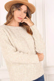 Lilou Oversize Cable Long Sleeves Boatneck Stretch Sweater - Rosa Apparel