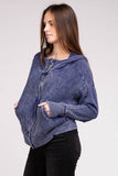 Zenana Acid Wash Cotton Waffle Hooded Zip-Up Jacket - Rosa Apparel