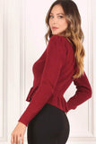 Lilou Peplum Round Neck Long Sleeves Strech Sweater Top - Rosa Apparel