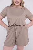 Zenana Plus Brushed DTY Round Neck Short Sleeves Romper with Pockets - Rosa Apparel