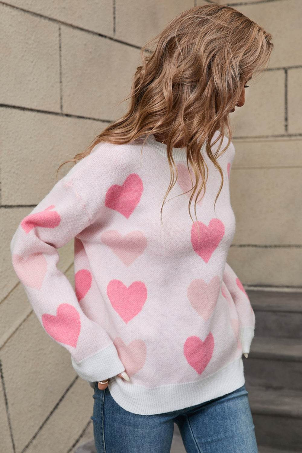 Angel Wings Heart Round Neck Long Sleeve Sweater - Rosa Apparel