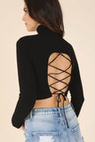 Lilou Mock Neck Lace-Up Open Back Long Sleeves Top - Rosa Apparel