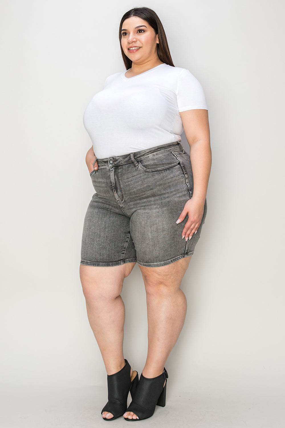 Judy Blue Full Size High Waist Washed Denim Shorts Style #:150230 - Rosa Apparel