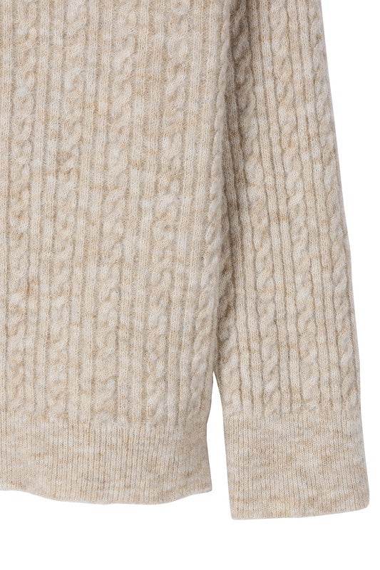 Lilou Oversize Cable Long Sleeves Boatneck Stretch Sweater - Rosa Apparel
