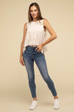 Zenana Casual Shark Bite Side Slit Round Neck Short Sleeveless Top - Rosa Apparel