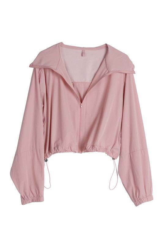 Lilou Long Sleeves Front Zipper Windbreaker With Hood - Rosa Apparel