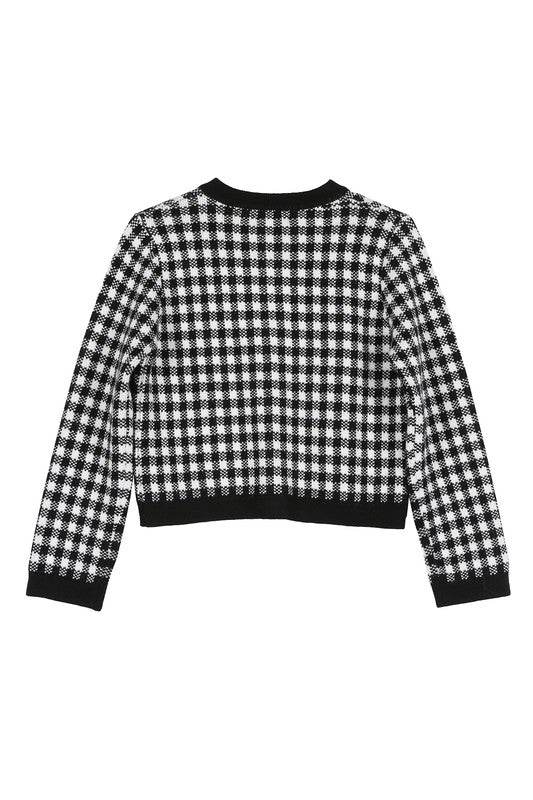 Lilou Black Check Round Neck Knitted Jacket - Rosa Apparel
