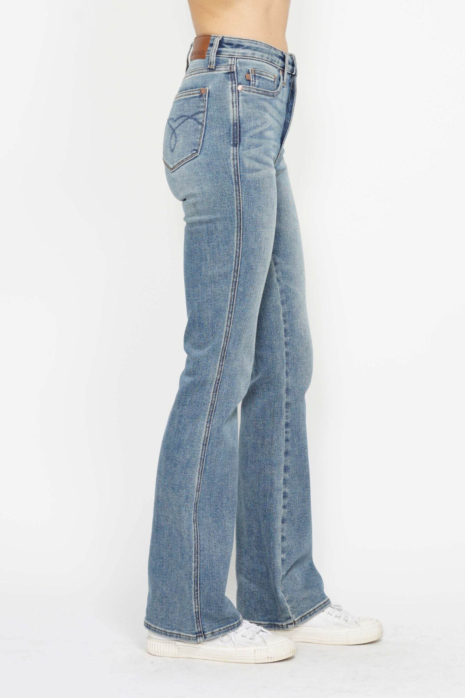Judy Blue Full Size Tummy Control Back Embroidered Pocketed Bootcut Jeans Plus Size - Rosa Apparel