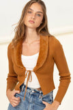 HYFVE Miss Mesmerize Fur Trim Tie Front Ribbed Cardigan - Rosa Apparel