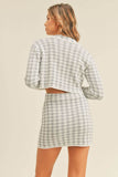 MABLE Houndstooth Cropped Knit Cardigan and Mini Skirt Set - Rosa Apparel