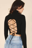 Lilou Mock Neck Lace-Up Open Back Long Sleeves Top - Rosa Apparel