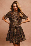 BiBi Tie Back Leopard Round Neck Short Sleeve Dress - Rosa Apparel