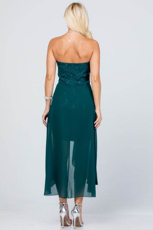 LA SCALA Open Back Lace and Chiffon Surplice Elegant Dress - Rosa Apparel