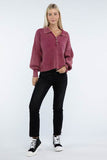 Zenana Washed Collared Henley Hip Length Sweater - Rosa Apparel