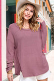 La Miel Bree Waffle Relaxed Raw Edge Boat Neck Sweater - Rosa Apparel
