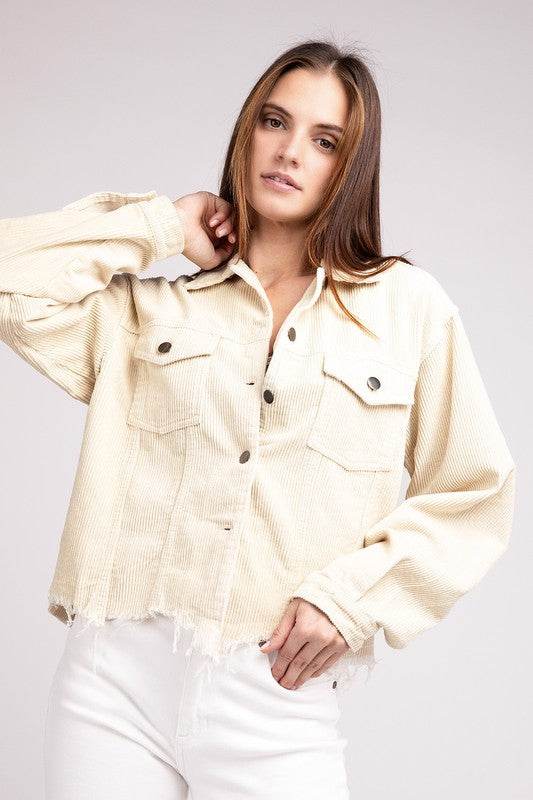 POL Oversized Ribbed Front Pocket Long Sleeves Shacket - Rosa Apparel