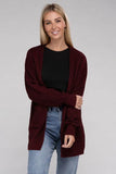 Zenana Low Gauge Waffle Open Cardigan Sweater - Rosa Apparel