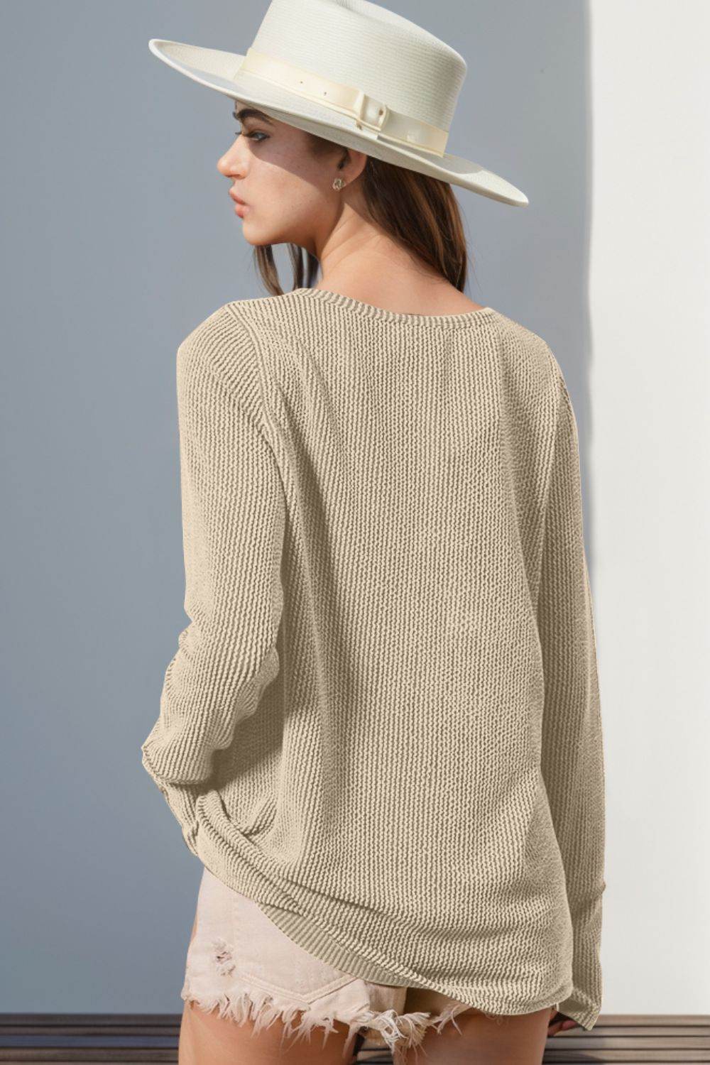 Double Take Full Size Notched Thumbhole Long Sleeve T-Shirt - Rosa Apparel