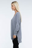 Zenana Hi-Low Hem Front Seam V-Neck Sweater - Rosa Apparel