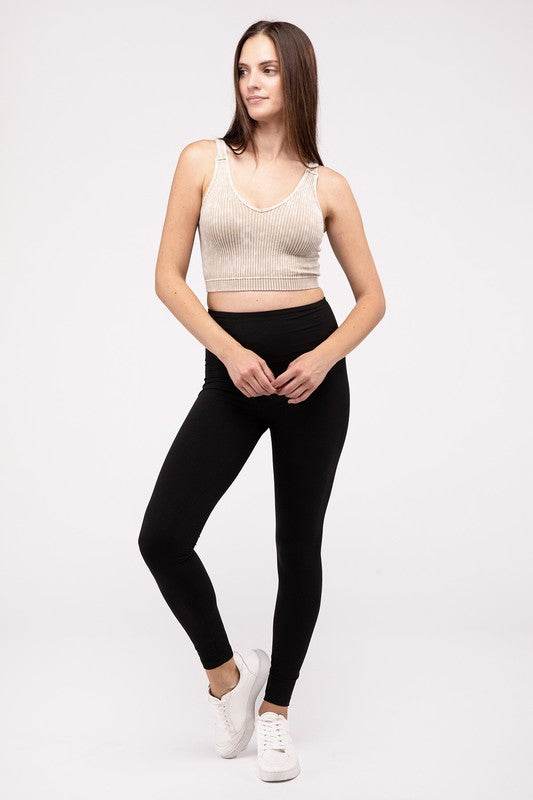 Zenana Casual Washed Ribbed Cropped V-Neck Sleevless Tank Top - Rosa Apparel