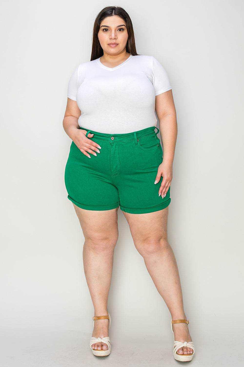 Judy Blue Full Size Tummy Control Garment Dyed Denim Shorts Style #: 150283 - Rosa Apparel