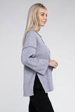 Zenana Ribbed Brushed Melange Hacci Henley Sweater - Rosa Apparel
