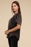 Zenana Back Patch Crinkle Washed Raglan Sleeve T-Shirt - Rosa Apparel
