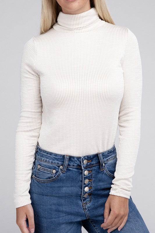 Zenana Ribbed Turtle Neck Long Sleeve Top - Rosa Apparel