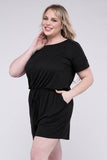 Zenana Plus Brushed DTY Round Neck Short Sleeves Romper with Pockets - Rosa Apparel