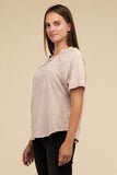 Zenana Back Patch Crinkle Washed Raglan Sleeve T-Shirt - Rosa Apparel