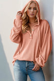 Double Take Full Size Half Button Long Sleeve Hoodie - Rosa Apparel