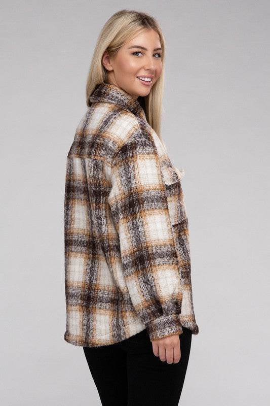 Ambiance Cozy Plaid Flannel Regular Fit Collar Shacket - Rosa Apparel