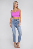 Zenana Sporty Ribbed Cropped Racerback V-Neck Sleeveless Tank Top - Rosa Apparel