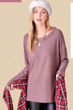 La Miel Bree Waffle Relaxed Raw Edge Boat Neck Sweater - Rosa Apparel