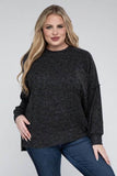Zenana Plus Brushed Melange Drop Shoulder Sweater - Rosa Apparel