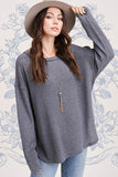 La Miel Bree Waffle Relaxed Raw Edge Boat Neck Sweater - Rosa Apparel