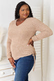 Double Take Drawstring Ribbed Long Sleeve T-Shirt - Rosa Apparel