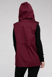 Zenana Drawstring Waist Sleeveless Military Hoodie Vest - Rosa Apparel